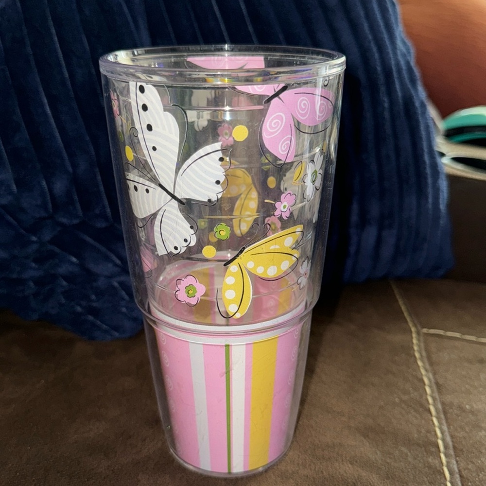 Tervis Insulated‎ Plastic Tumbler NO LID Pink Butterfly Floral Print